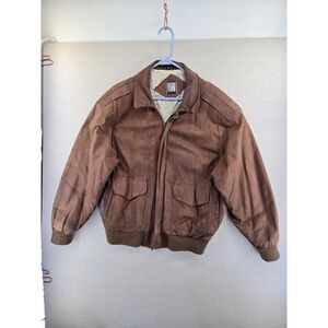 Vintage Greg Bell A-2 Leather Flight Bomber Jacket Mens Medium Brown Map Lined